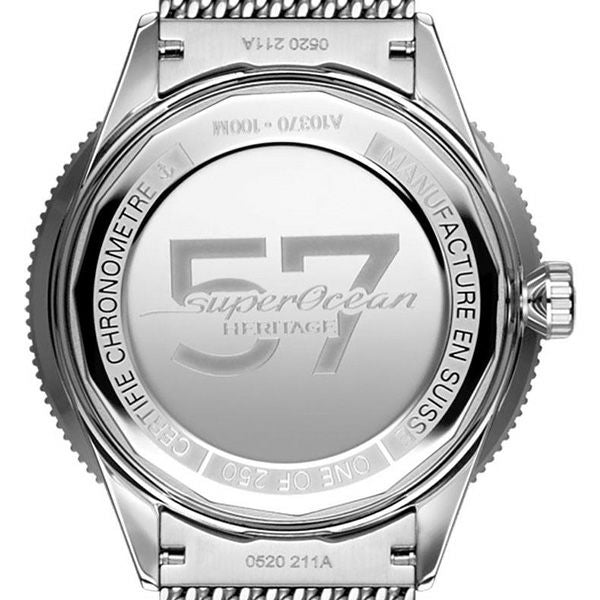 Breitling Superocean Heritage '57 Black Dial Silver Mesh Bracelet Watch for Men - A10370121B1A1