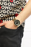 Guess Track Grey Dial Gold Steel Strap Watch for Men - GW0426G2
