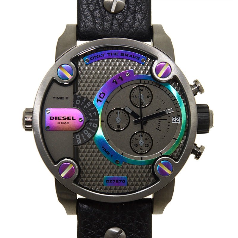 Diesel Badass Chronograph Anthracite Dial Black Leather Strap Watch For Men - DZ7270