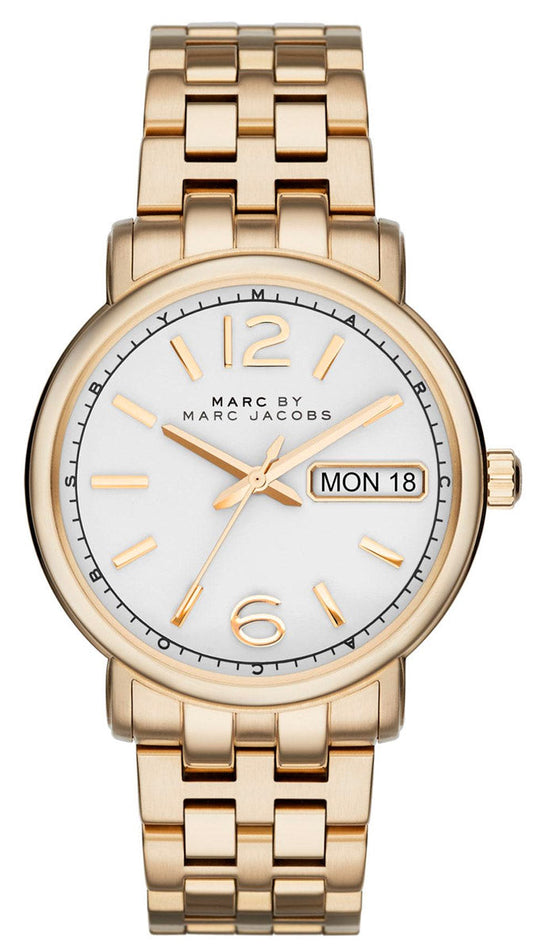 Marc Jacobs Fergus White Dial Gold Steel Strap Watch for Women - MBM8647