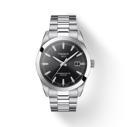Tissot Gentleman Powermatic 80 Silicium Black Dial Silver Steel Strap Watch For Men - T127.407.11.051.00