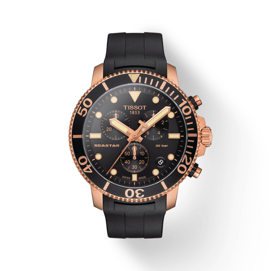 Tissot Seastar 1000 Chronograph Black Dial Black Rubber Strap Watch For Men - T120.417.37.051.00
