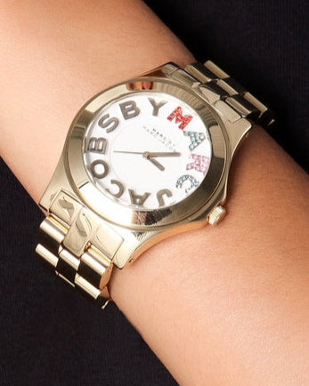 Marc Jacobs Rivera White Dial Rose Gold Steel Strap Watch for Women - MBM3138