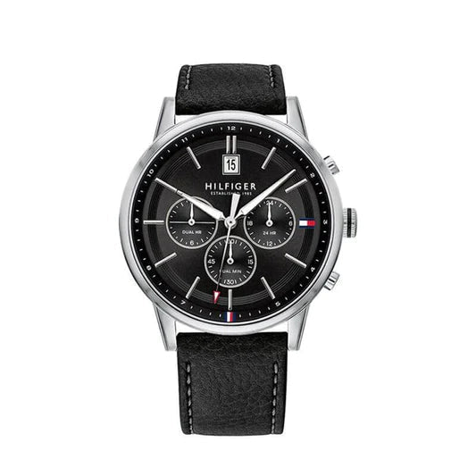 Tommy Hilfiger Kyle Quartz Black Dial Black Leather Strap Watch for Men - 1791630