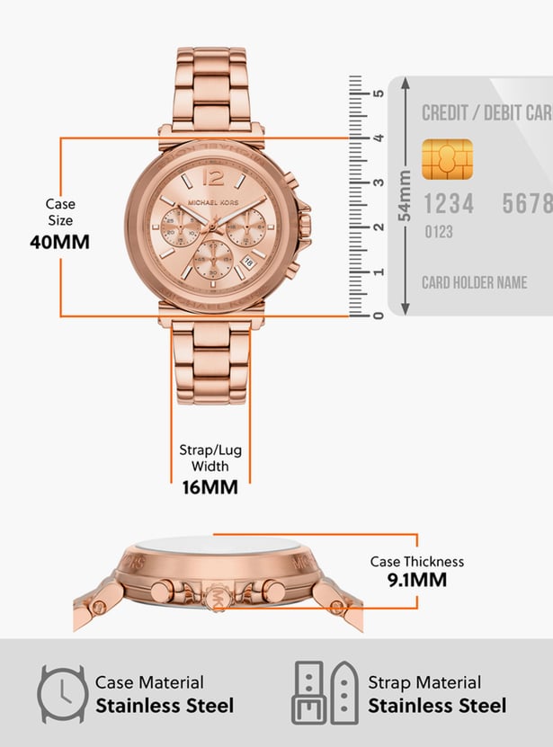 Michael Kors Maren Chronograph Rose Gold Dial Rose Gold Steel Strap Watch for Women - MK7494