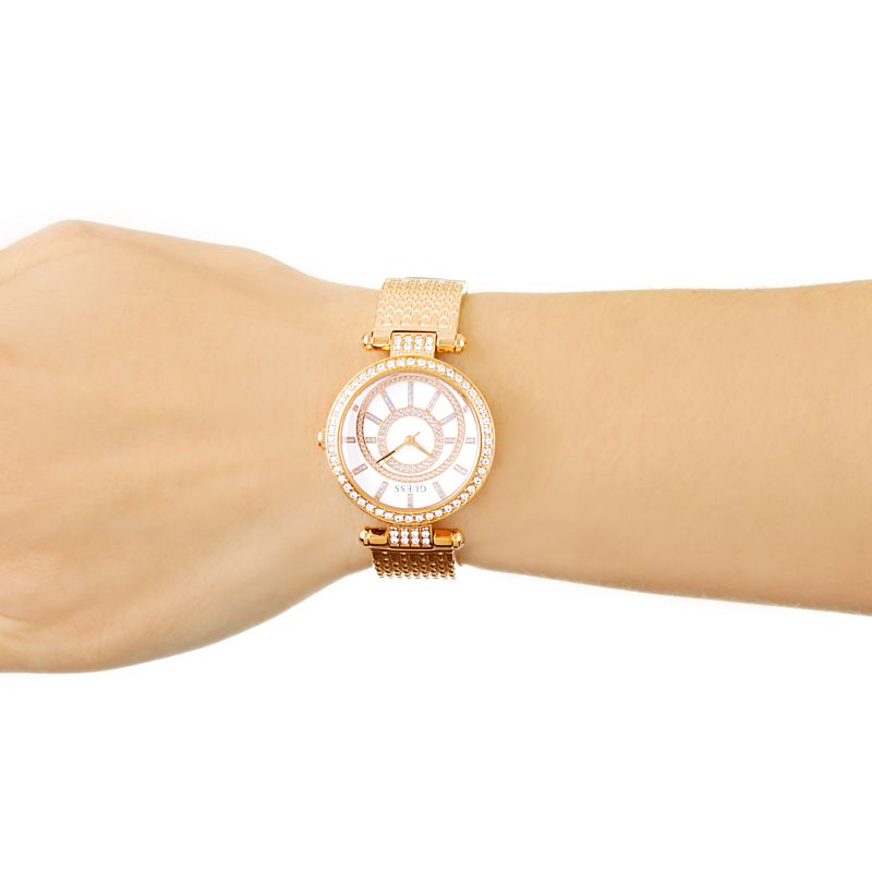 Guess Muse Quartz Silver Dial Rose Gold Steel Strap Watch For Women - W1008L3