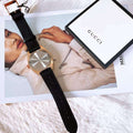 Gucci GG2570 Quartz Black Dial Black Leather Strap Watch For Men - YA142309