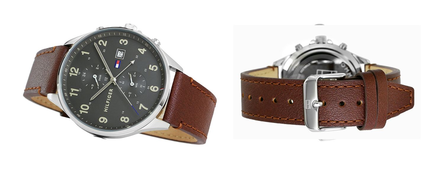 Tommy Hilfiger West Chronograph Grey Dial Brown Leather Strap Watch For Men - 1791710