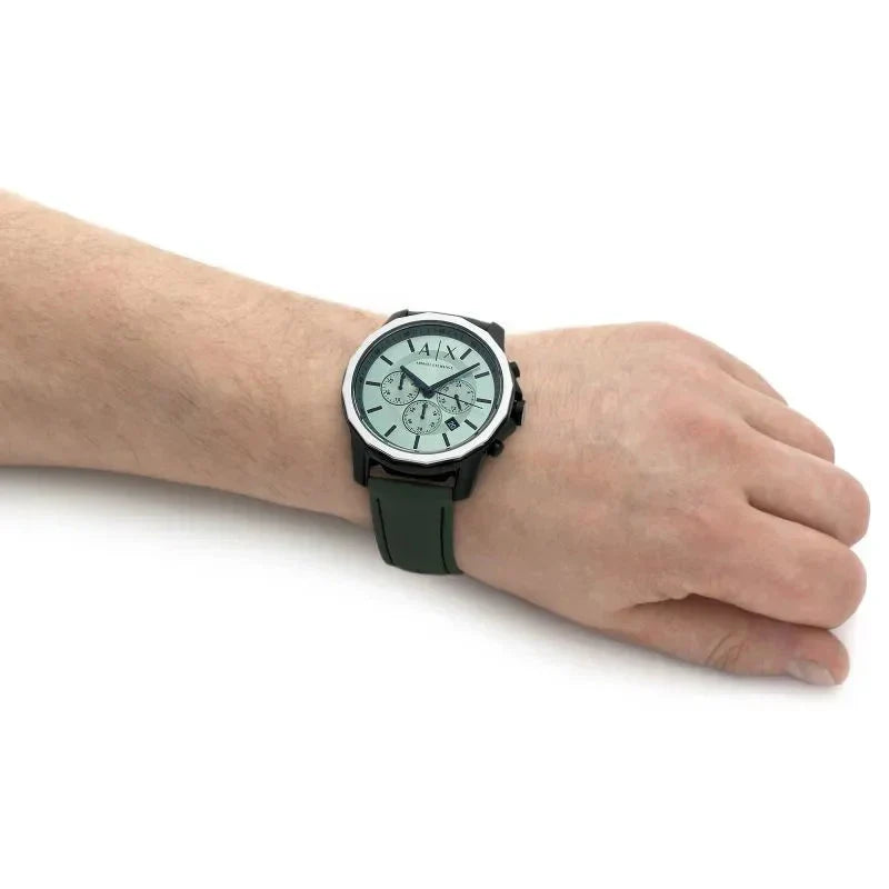 Armani Exchange Banks Chronograph Green Dial Green Leather Strap Watch For Men - AX1725