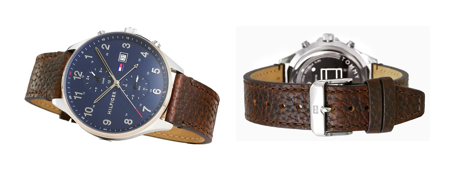 Tommy Hilfiger West Chronograph Blue Dial Brown Leather Strap Watch For Men - 1791712