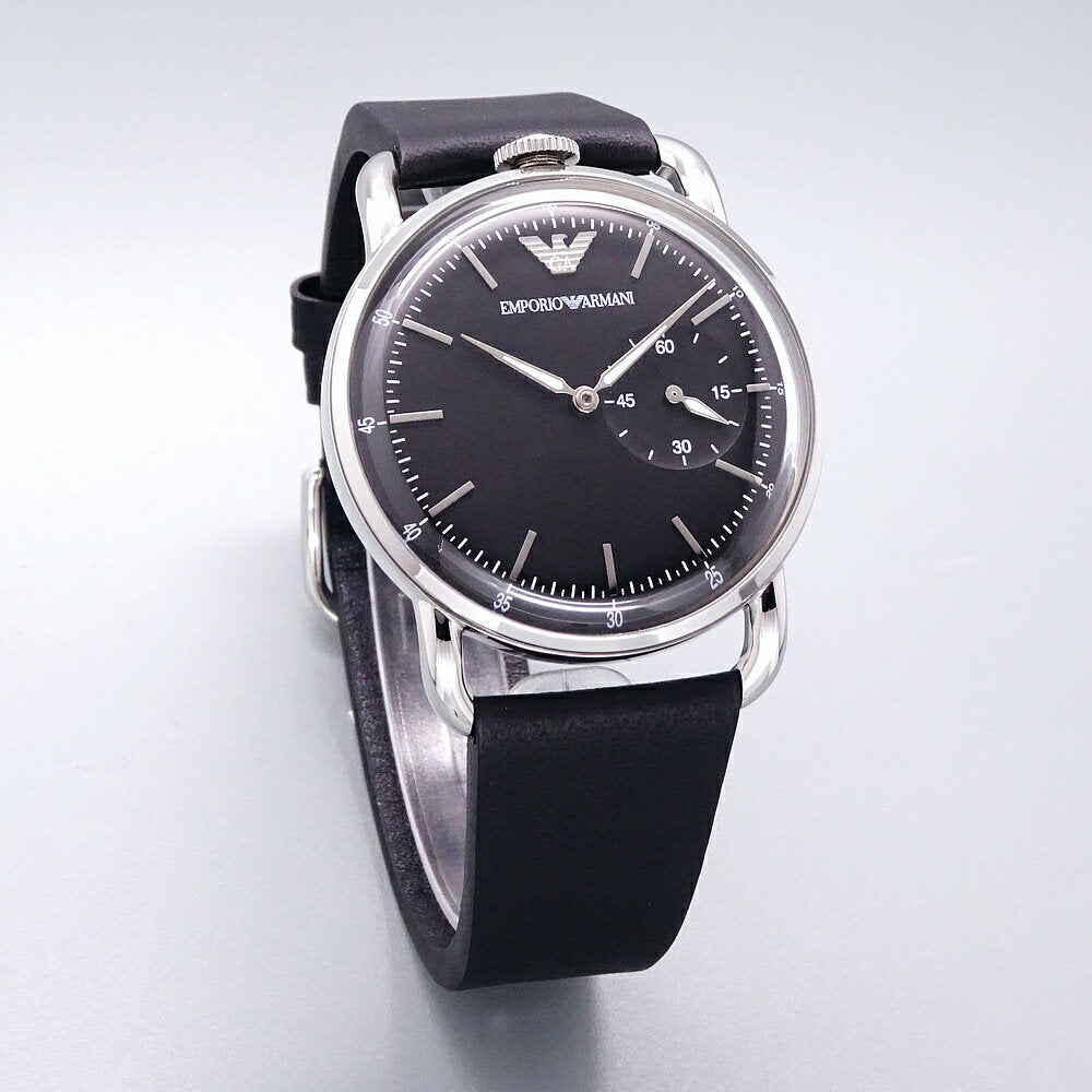 Emporio Armani Aviator Quartz Black Dial Black Leather Strap Watch For Men - AR11336