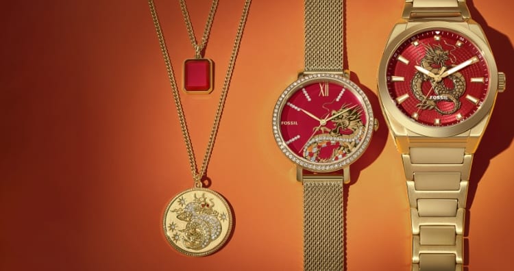 Fossil Jacqueline Dragonsteel Limited Edition Red Dial Gold Mesh Strap Watch for Women - ES5316