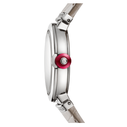 Bvlgari LVCEA Diamonds Silver Mother of Pearl Dial Silver Leather Strap Watch for Women - LVCEA103367