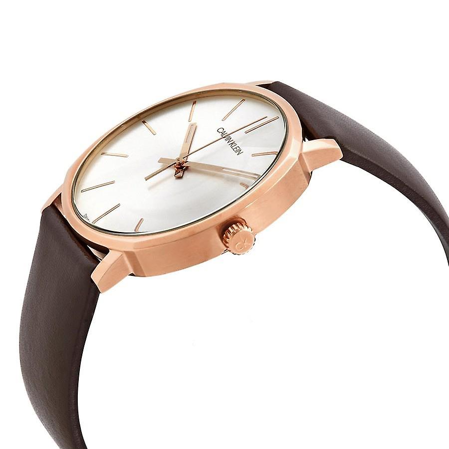Calvin Klein Posh Silver Dial Brown Leather Strap Watch for Men - K8Q316G6
