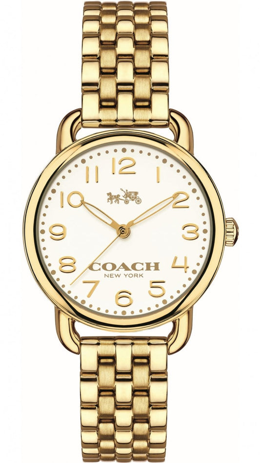 Coach Delancey White Dial Gold Steel Strap Watch for Women - 14502241