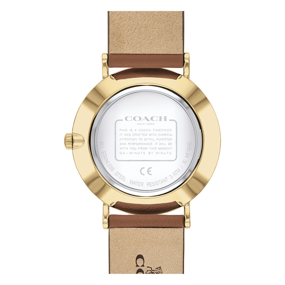 Coach Perry Analog Gold Dial Brown Leather Strap Watch for Women - 14503331-C