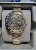 Fossil Rye Automatic Skeleton Gold Dial Gold Steel Strap Watch for Women - BQ3755