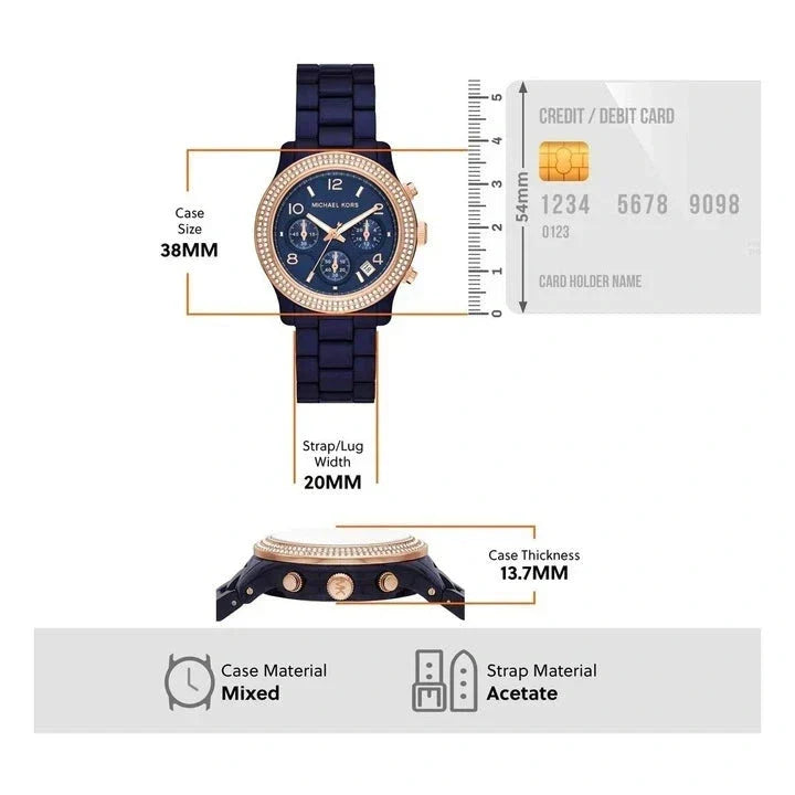 Michael Kors Runway Chronograph Blue Dial Blue Steel Strap Watch for Women - MK7423