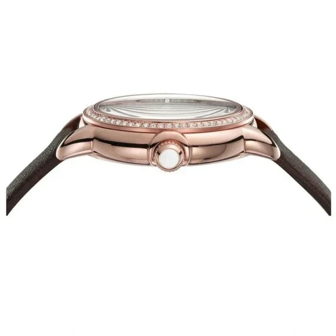 Emporio Armani Mia Moonphase Silver Dial Brown Leather Strap Watch For Women - AR11568