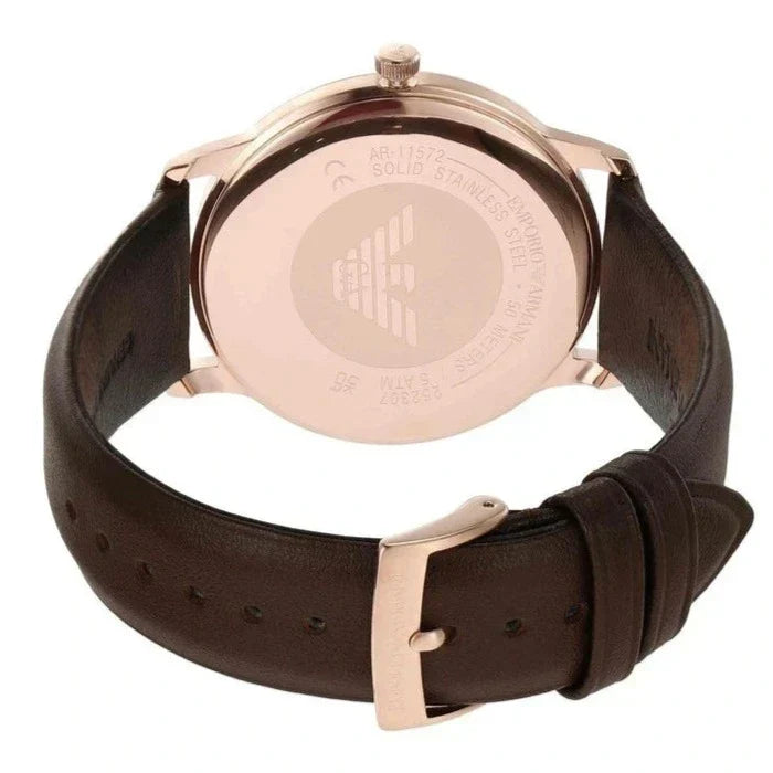 Emporio Armani Minimalist Quartz White Dial Brown Leather Strap Watch For Men - AR11572