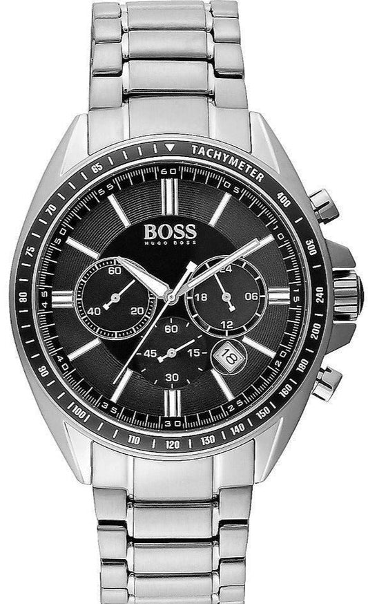 Hugo Boss Driver Chronograph Black Dial Silver Steel Strap Watch For Men - 1513080