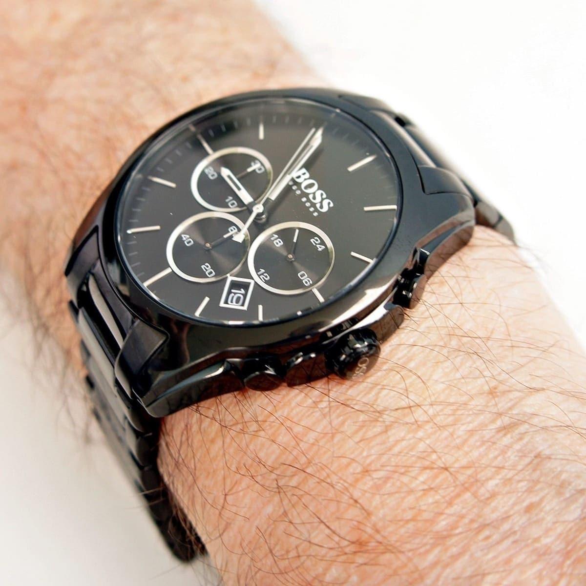 Hugo Boss Onyx Black Dial Black Leather Strap Watch for Men - 1513367