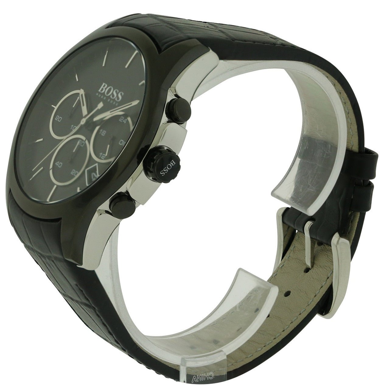 Hugo Boss Onyx Black Dial Black Leather Strap Watch for Men - 1513367