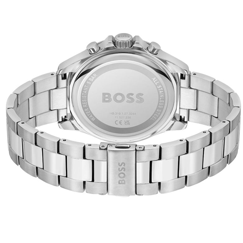 Hugo Boss Troper Chronograph Black Dial Silver Steel Strap Watch For Men - 1514108