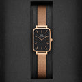 Daniel Wellington Quadro Melrose Black Dial Rose Gold Mesh Bracelet Watch For Women - DW00100432