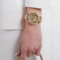 Michael Kors Parker Analog Crystals Gold Dial Gold Steel Strap Watch For Women - MK7283