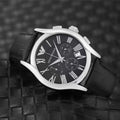 Emporio Armani Valente Chronograph Black Dial Black Leather Strap Watch For Men - AR1633