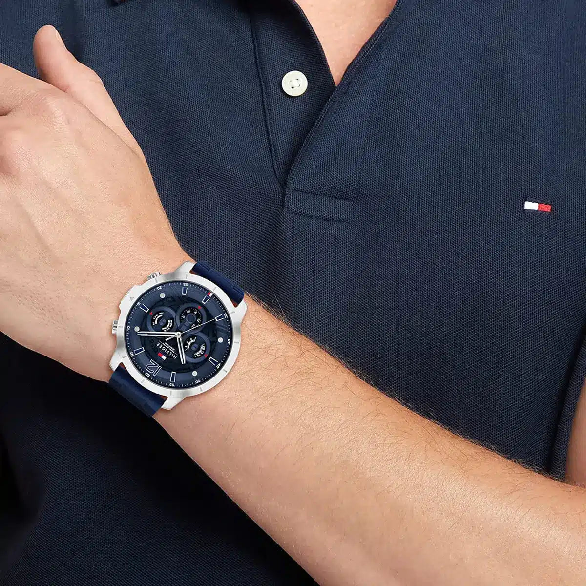 Tommy Hilfiger Luca Chronograph Blue Dial Blue Silicone Strap Watch For Men - 1710489