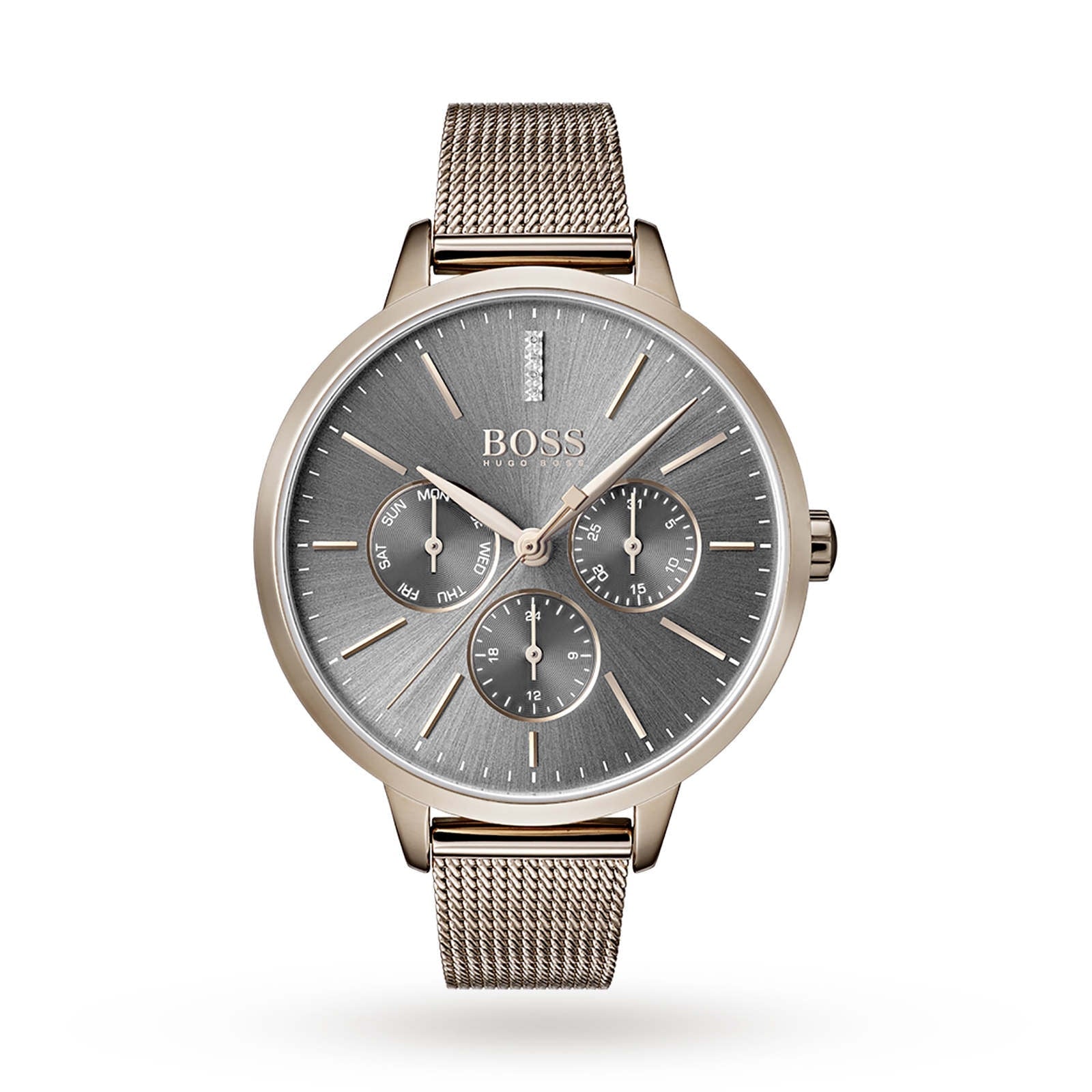 Hugo Boss Symphony Grey Dial Gold Mesh Bracelet Watch for Women - 1502424