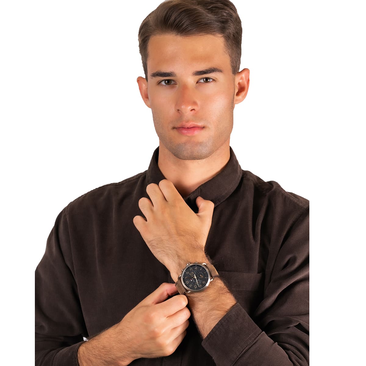 Tommy Hilfiger Briggs Chronograph Black Dial Brown Leather Strap Watch for Men - 1791425