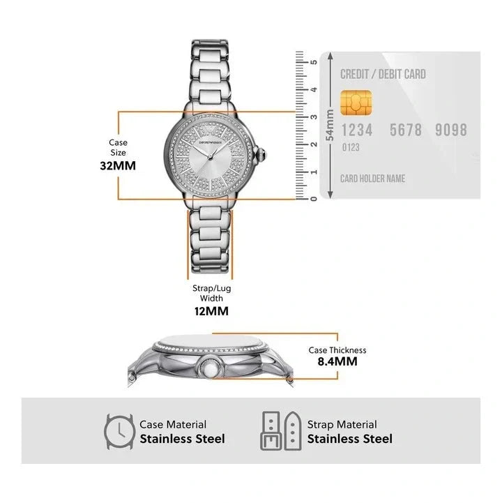 Emporio Armani Mia Three Crystals Silver Dial Silver Steel Strap Watch For Women - AR11632