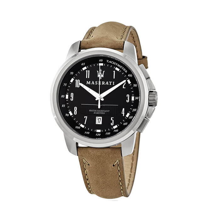 Maserati Successo Black Dial Beige Leather Strap Watch For Men - R8851121004