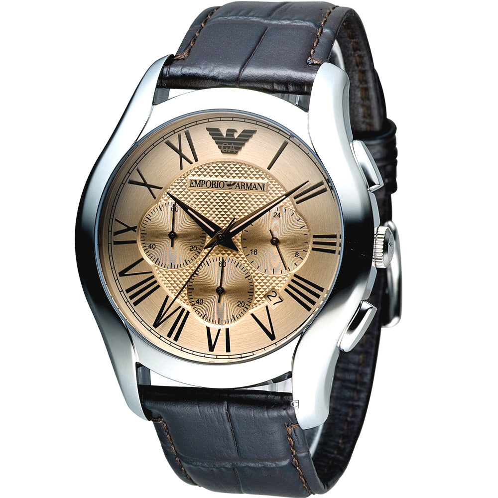 Emporio Armani Valente Chronograph Brown Dial Brown Leather Strap Watch For Men - AR1785