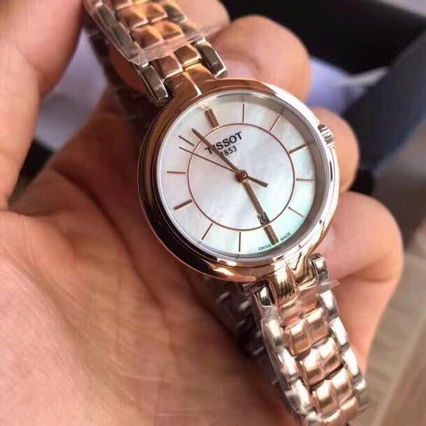 Tissot T Lady Flamingo Mother of Pearl White Dial Two Tone Steel Strap Watch For Women - T094.210.22.111.00