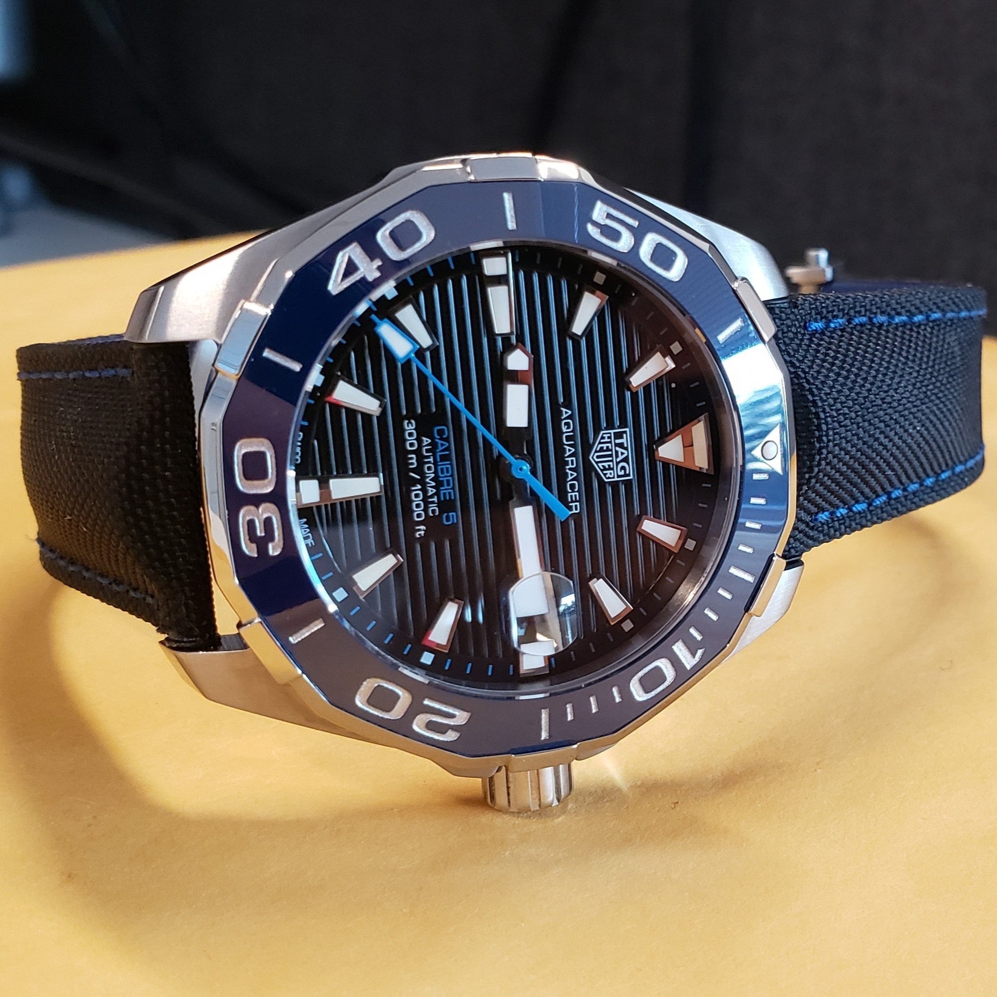 Tag Heuer Aquaracer Calibre 5 Automatic Black Dial Black Nylon Strap Watch for Men - WAY201C.FC6395