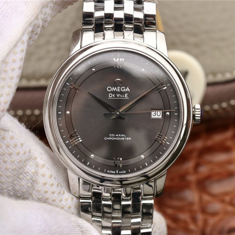 Omega De Ville Prestige Co-Axial Automatic Grey Dial Silver Steel Strap Watch for Men - 424.10.40.20.06.001