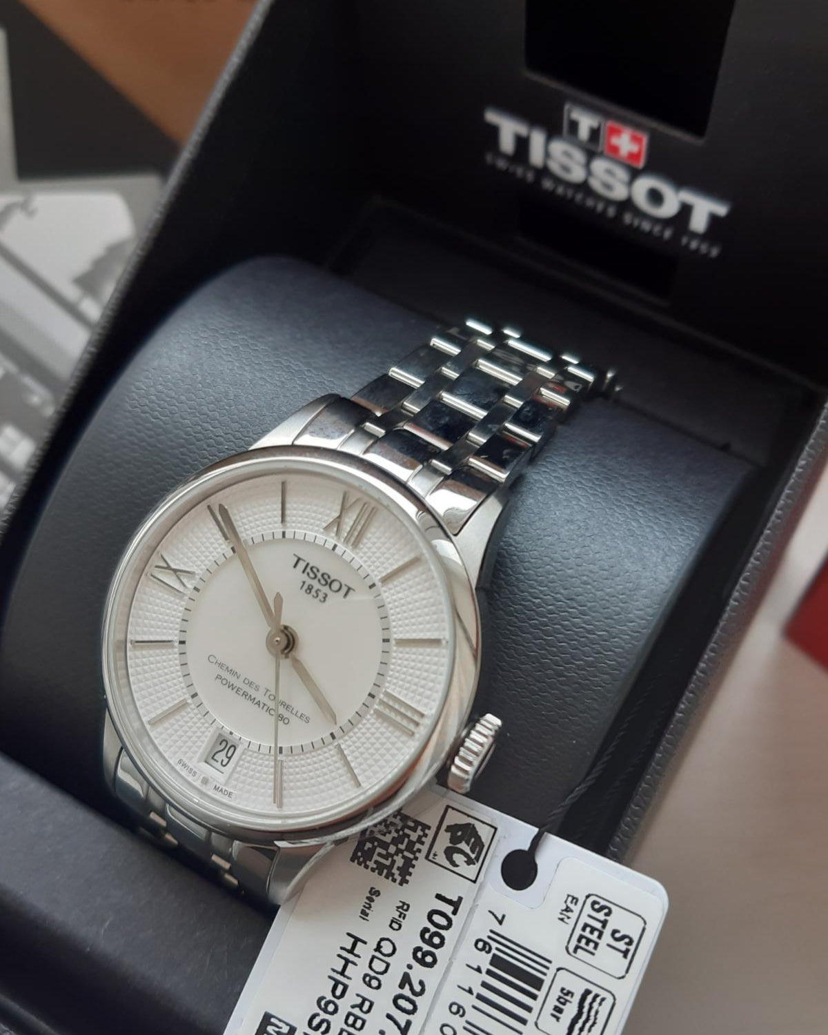 Tissot Chemin Des Tourelles Powermatic 80 Lady Silver Dial Silver Steel Strap Watch For Women - T099.207.11.118.00