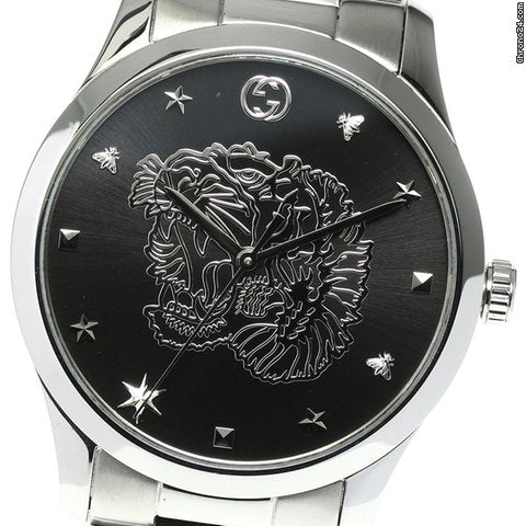 Gucci G Timeless Diamonds Black Dial Silver Steel Strap Watch For Women - YA1264125