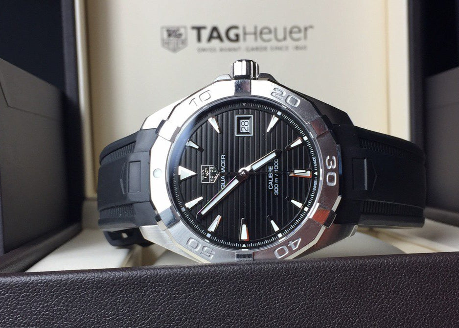 Tag Heuer Aquaracer Caliber 5 Automatic Black Dial Black Rubber Strap Watch for Men - WAY2113.FT8021
