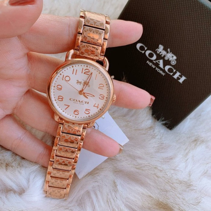 Coach Delancey White Dial Rose Gold Steel Strap Watch for Women - 14502497