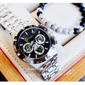 Guess Trophy Chronograph Diamonds Black Dial Silver Steel Strap Watch for Men - GW0390G1