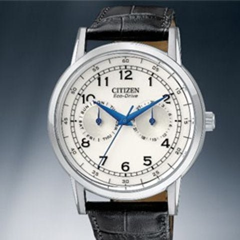 Citizen Eco Drive Silver Dial Black Leather Strap Watch For Men - AO9000-06B