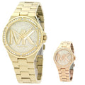 Michael Kors Lennox Three Hand Gold Dial Gold Steel Strap Watch For Women - MK7229