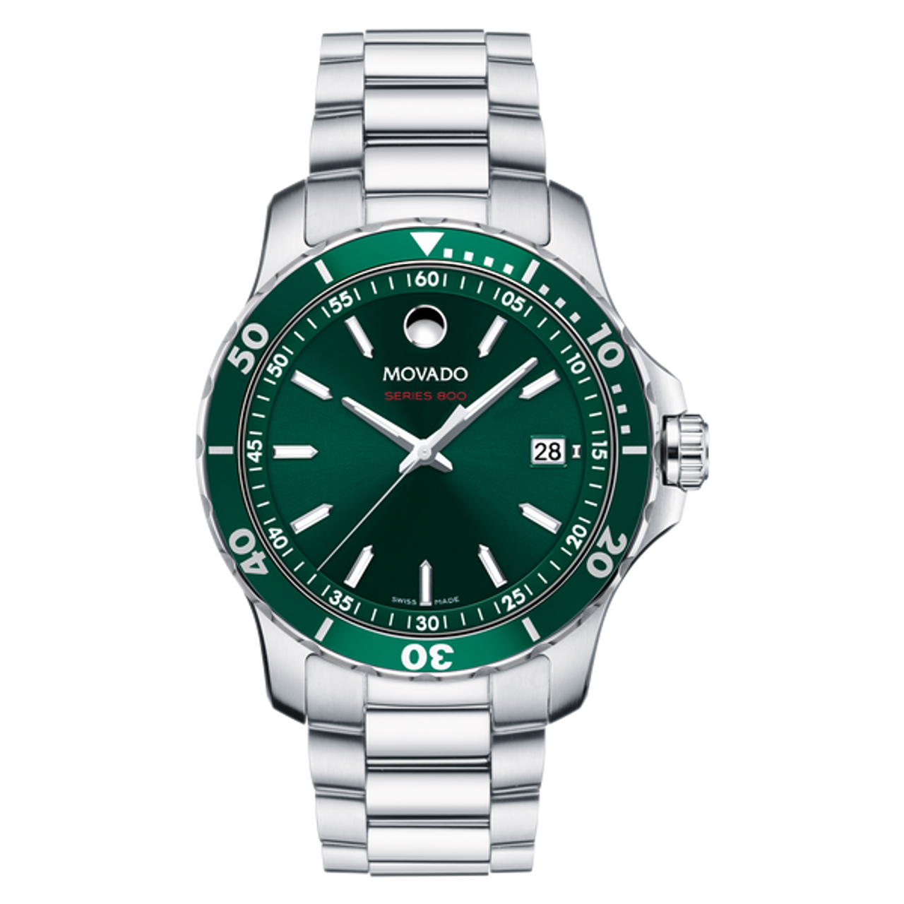 Movado Series 800 Green Dial Silver Steel Strap Watch For Men - 2600136