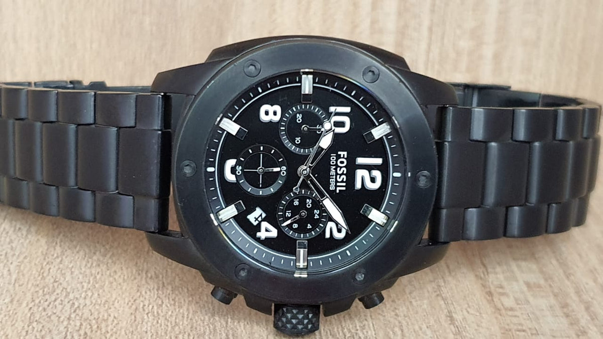 Fossil Machine Chronograph Black Dial Black Steel Strap Watch for Men - FS4927