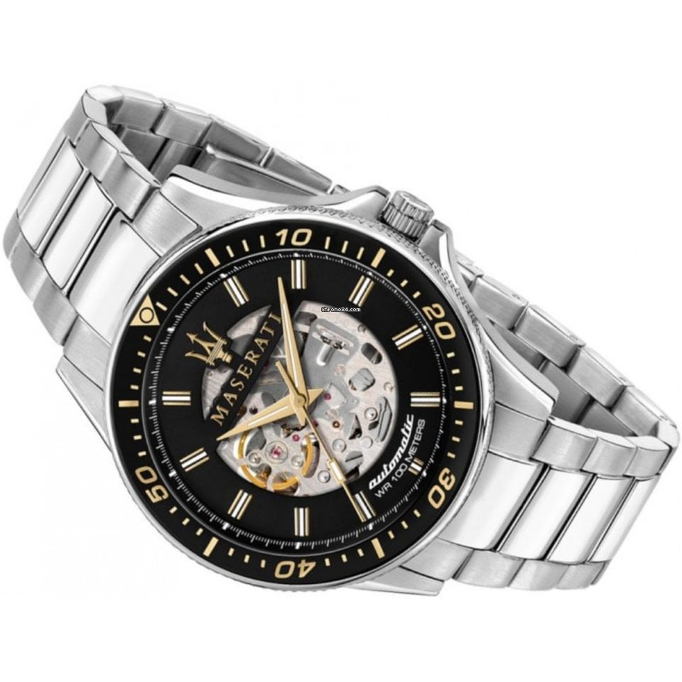 Maserati SFIDA Automatic Black Dial Silver Steel Strap Watch For Men - R8823140002